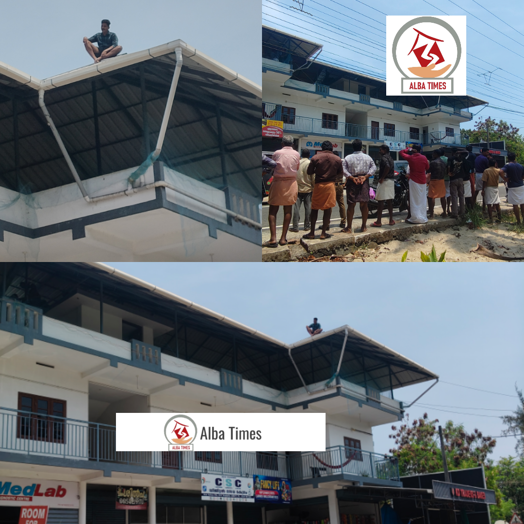വെല്ലുവിളിയായി കള്ളൻ. പോലീസും ഫയർഫോഴ്‌സും കള്ളനെ താഴെ ഇറക്കാൻ ശ്രെമം..